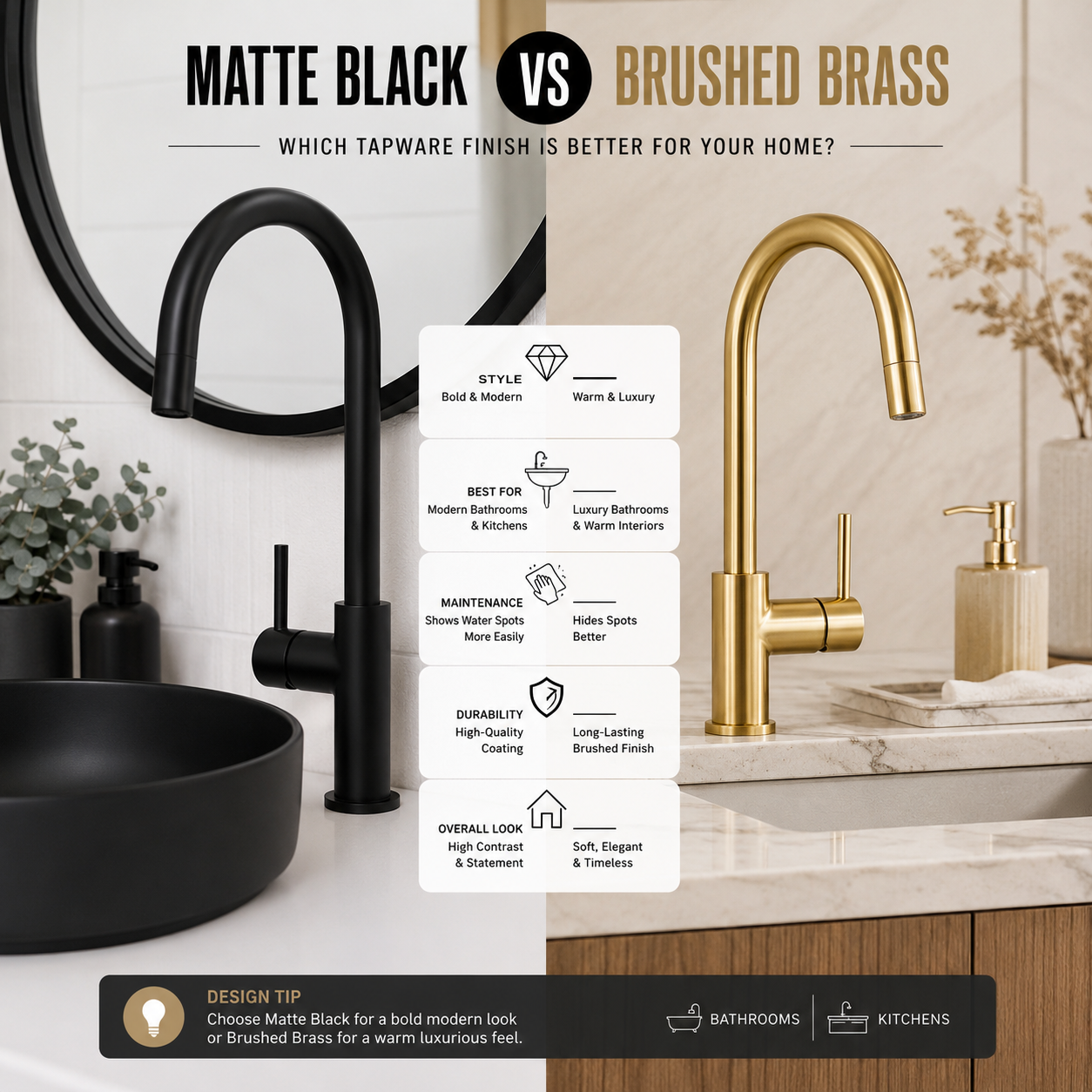 Matte Black Tapware Australia vs Brushed Brass: Which Finish Is Better?